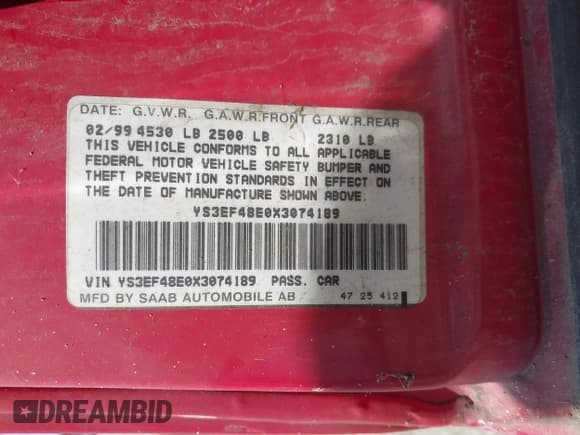 ✅ 1999 Saab 9-5 • VIN: YS3EF48E0X3074189 • Лот: 42639450. Опубликован ранее на IAAI с пробегом 147 575 миль. Бесплатный доступ к архиву аукционных продаж из США и подробный отчёт об истории автомобиля на DreamBid. Изображение 9.