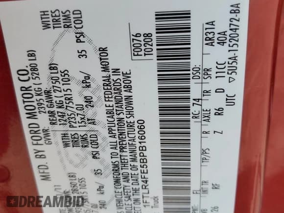 ✅ 2011 Ford Ranger Sport • VIN: 1FTLR4FE5BPB16060 • Lot: 71188285. Wystawiony na Copart z przebiegiem 144 908 mil. Bezpłatny archiwum sprzedaży aukcyjnych z USA i szczegółowy raport historii pojazdu na DreamBid. Zdjęcie 12.