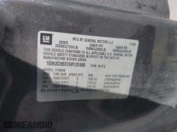 ✅ 2010 Chevrolet Suburban LS • VIN: 1GNUCHE07AR125498 • Lot: 41427576. Listed on IAAI with 266,150 mi. Free auction sales archive from the USA and detailed vehicle history report at DreamBid. Image 9.