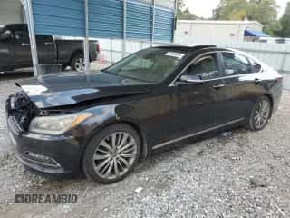 2015 Hyundai Genesis 5.0L z VIN KMHGN4JFXFU062383, wystawiony jako Copart lot #72953634 z przebiegiem 131 653 mil mil oraz Szkoda całkowita • Salvage title. Historia ofert i sprzedaży dostępna na DreamBid. Obrazek 1.