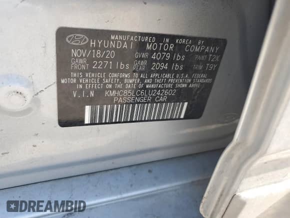 ✅ 2020 Hyundai Ioniq SEL • VIN: KMHC85LC6LU242602 • Лот: 71837824. Размещён на Copart с пробегом Не указан миль. Получите бесплатный доступ к архиву аукционных продаж из США и посмотрите подробный отчёт об истории автомобиля на DreamBid. Изображение 12.