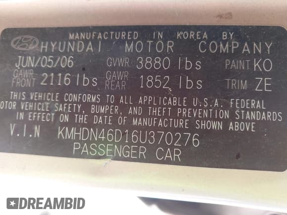 ✅ 2006 Hyundai Elantra GLS • VIN: KMHDN46D16U370276 • Lot: 42838259. Wystawiony na IAAI z przebiegiem 181 003 mil. Bezpłatny archiwum sprzedaży aukcyjnych z USA i szczegółowy raport historii pojazdu na DreamBid. Zdjęcie 9.