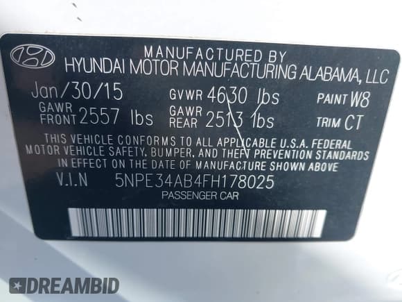 ✅ 2015 Hyundai Sonata Sport • VIN: 5NPE34AB4FH178025 • Lot: 43651365. Listed on IAAI with 60,073 mi. Free auction sales archive from the USA and detailed vehicle history report at DreamBid. Image 9.