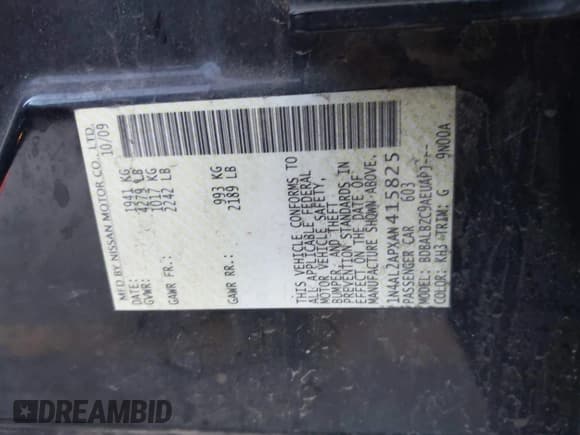 ✅ 2010 Nissan Altima S • VIN: 1N4AL2APXAN415825 • Lot: 43272409. Wystawiony na IAAI z przebiegiem 251 009 mil. Bezpłatny archiwum sprzedaży aukcyjnych z USA i szczegółowy raport historii pojazdu na DreamBid. Zdjęcie 9.