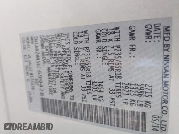 ✅ 2014 Nissan Pathfinder SL • VIN: 5N1AR2MN5EC699428 • Lot: 42793201. Listed on IAAI with 178,985 mi. Free auction sales archive from the USA and detailed vehicle history report at DreamBid. Image 9.