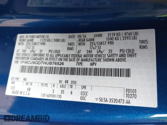 ✅ 2017 Ford Escape SE • VIN: 1FMCU9GD7HUB76526 • Lot: 43678296. Wystawiony na IAAI z przebiegiem 99 099 mil. Bezpłatny archiwum sprzedaży aukcyjnych z USA i szczegółowy raport historii pojazdu na DreamBid. Zdjęcie 9.