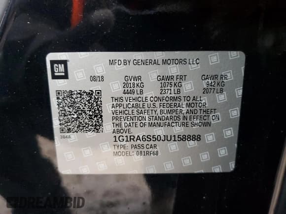 ✅ 2018 Chevrolet Volt LT • VIN: 1G1RA6S50JU158888 • Lot: 82135133. Wystawiony na Copart z przebiegiem 38 720 mil. Bezpłatny archiwum sprzedaży aukcyjnych z USA i szczegółowy raport historii pojazdu na DreamBid. Zdjęcie 12.