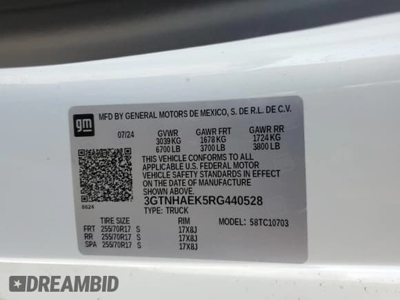 ✅ 2024 GMC Sierra 1500 Pro • VIN: 3GTNHAEK5RG440528 • Lot: 58440565. Listed on Copart with 11,414 mi. Free auction sales archive from the USA and detailed vehicle history report at DreamBid. Image 13.