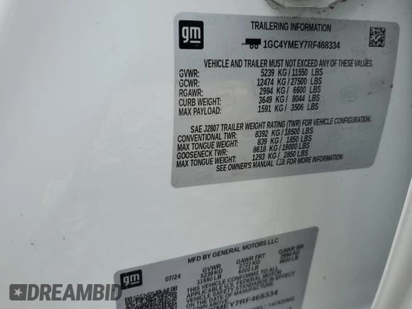 ✅ 2024 Chevrolet Silverado 2500HD Custom • VIN: 1GC4YMEY7RF468334 • Lot: 85898955. Wystawiony na Copart z przebiegiem 4 955 mil. Bezpłatny archiwum sprzedaży aukcyjnych z USA i szczegółowy raport historii pojazdu na DreamBid. Zdjęcie 12.