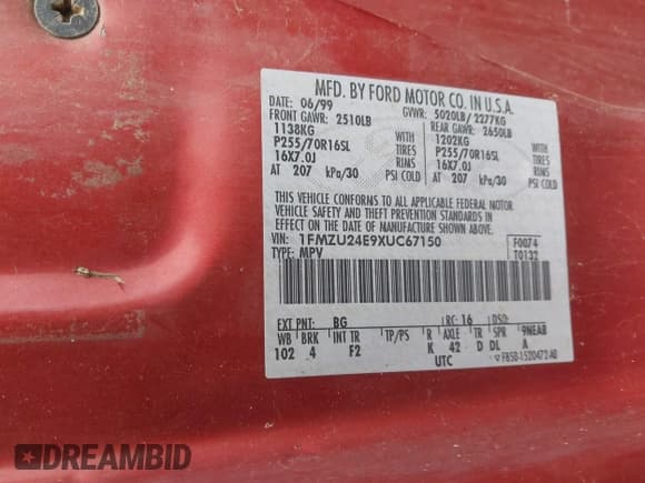 ✅ 1999 Ford Explorer Sport • VIN: 1FMZU24E9XUC67150 • Лот: 43017353. Опубликован ранее на IAAI с пробегом 132 926 миль. Бесплатный доступ к архиву аукционных продаж из США и подробный отчёт об истории автомобиля на DreamBid. Изображение 9.