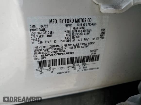 ✅ 2023 Lincoln Aviator Grand Touring • VIN: 5LMYJ8XYXPNL02301 • Лот: 59686155. Опубликован ранее на Copart с пробегом Не указан. Бесплатный доступ к архиву аукционных продаж из США и подробный отчёт об истории автомобиля на DreamBid. Изображение 14.