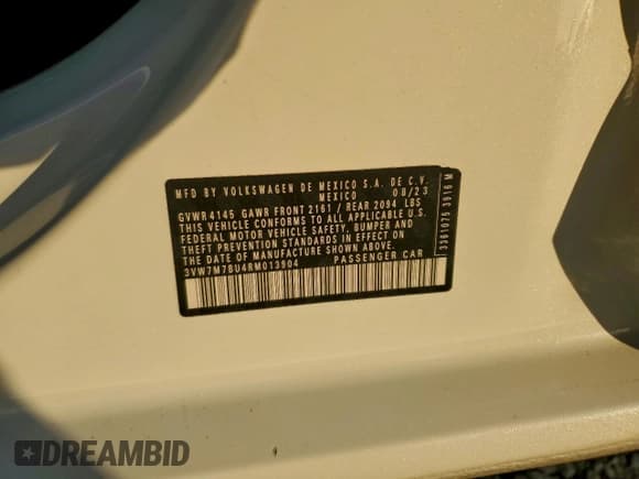 ✅ 2024 Volkswagen Jetta SE • VIN: 3VW7M7BU4RM013904 • Lot: 96395945. Listed on Copart with 35,619 mi. Free auction sales archive from the USA and detailed vehicle history report at DreamBid. Image 12.