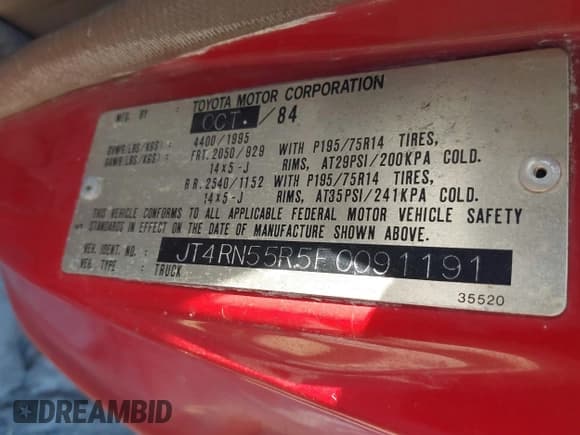 ✅ 1985 Toyota Pickup • VIN: JT4RN55R5F0091191 • Lot: 43838711. Listed on IAAI with 171,294 mi. Free auction sales archive from the USA and detailed vehicle history report at DreamBid. Image 9.