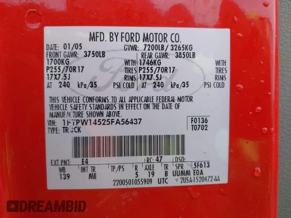 ✅ 2005 Ford F-150 XLT • VIN: 1FTPW14525FA56437 • Лот: 42065384. Опубликован ранее на IAAI с пробегом 268 475 миль. Бесплатный доступ к архиву аукционных продаж из США и подробный отчёт об истории автомобиля на DreamBid. Изображение 9.