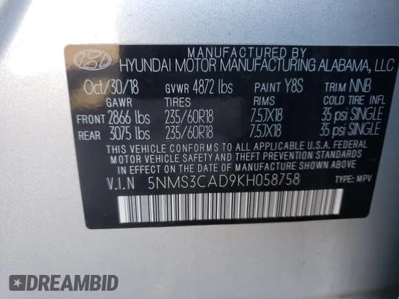 ✅ 2019 Hyundai Santa Fe SEL • VIN: 5NMS3CAD9KH058758 • Лот: 72594842. Опубликован ранее на Copart с пробегом 25 022 миль. Бесплатный доступ к архиву аукционных продаж из США и подробный отчёт об истории автомобиля на DreamBid. Изображение 15.