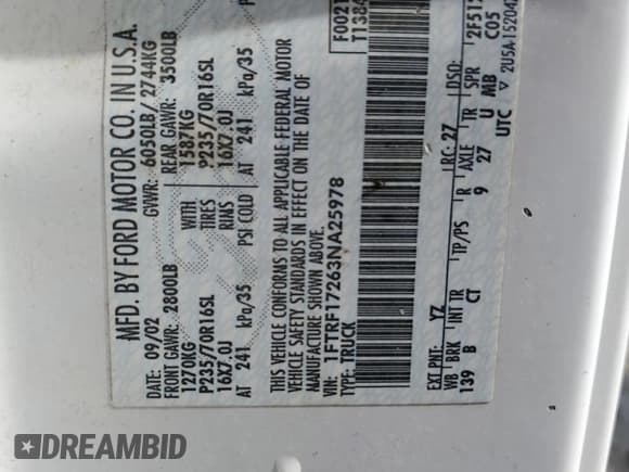 ✅ 2003 Ford F-150 XL • VIN: 1FTRF17263NA25978 • Lot: 80048304. Wystawiony na Copart z przebiegiem 231 528 mil. Bezpłatny archiwum sprzedaży aukcyjnych z USA i szczegółowy raport historii pojazdu na DreamBid. Zdjęcie 12.