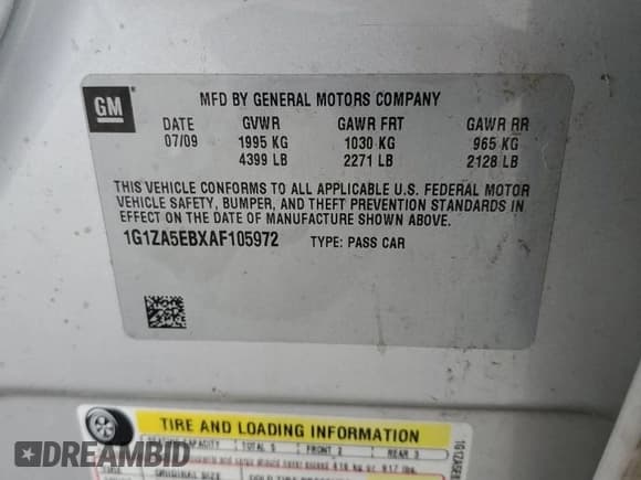 ✅ 2010 Chevrolet Malibu 1FL • VIN: 1G1ZA5EBXAF105972 • Lot: 73752304. Wystawiony na Copart z przebiegiem 193 802 mil. Bezpłatny archiwum sprzedaży aukcyjnych z USA i szczegółowy raport historii pojazdu na DreamBid. Zdjęcie 12.