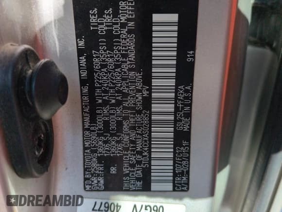 ✅ 2010 Toyota Sienna LE • VIN: 5TDJK4CCXAS028852 • Лот: 62220645. Опубликован ранее на Copart с пробегом 229 914 миль. Бесплатный доступ к архиву аукционных продаж из США и подробный отчёт об истории автомобиля на DreamBid. Изображение 12.