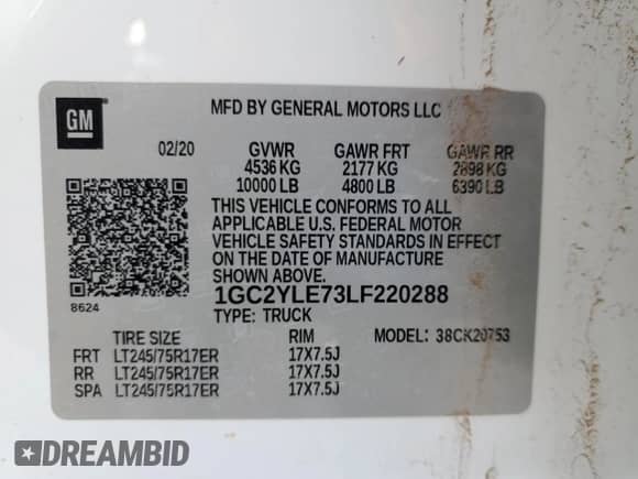 2020 Chevrolet Silverado 2500HD Work Truck z VIN 1GC2YLE73LF220288, wystawiony jako Copart lot #51485375 z przebiegiem 144 237 mil mil oraz Czysty tytuł • Clean title. Historia ofert i sprzedaży dostępna na DreamBid. Obrazek 12.