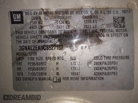 ✅ 2012 Chevrolet Captiva Sport LS • VIN: 3GNAL2EK9CS527167 • Lot: 42584088. Wystawiony na IAAI z przebiegiem 172 723 mil. Bezpłatny archiwum sprzedaży aukcyjnych z USA i szczegółowy raport historii pojazdu na DreamBid. Zdjęcie 9.