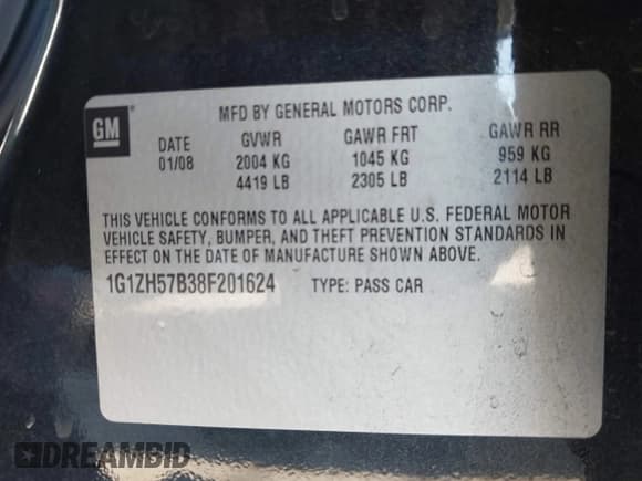 ✅ 2008 Chevrolet Malibu 1LT • VIN: 1G1ZH57B38F201624 • Lot: 43552033. Listed on IAAI with 143,518 mi. Free auction sales archive from the USA and detailed vehicle history report at DreamBid. Image 9.