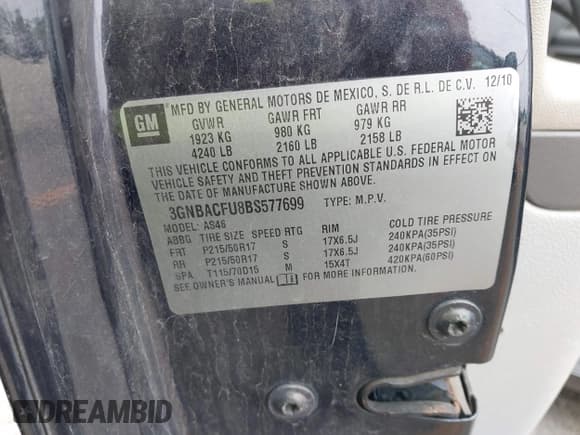 ✅ 2011 Chevrolet HHR 2LT • VIN: 3GNBACFU8BS577699 • Lot: 42494485. Listed on IAAI with 293,039 mi. Free auction sales archive from the USA and detailed vehicle history report at DreamBid. Image 9.