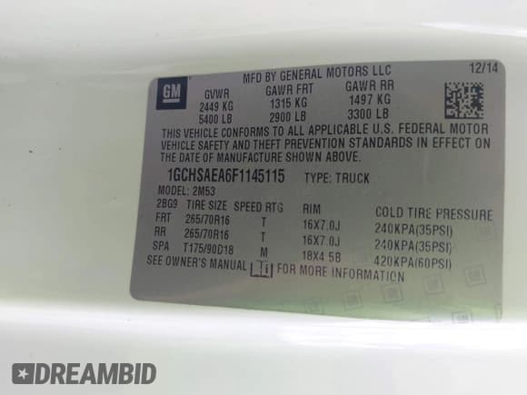 ✅ 2015 Chevrolet Colorado 2WD WT • VIN: 1GCHSAEA6F1145115 • Лот: 43451043. Опубликован ранее на IAAI с пробегом 241 430 миль. Бесплатный доступ к архиву аукционных продаж из США и подробный отчёт об истории автомобиля на DreamBid. Изображение 9.
