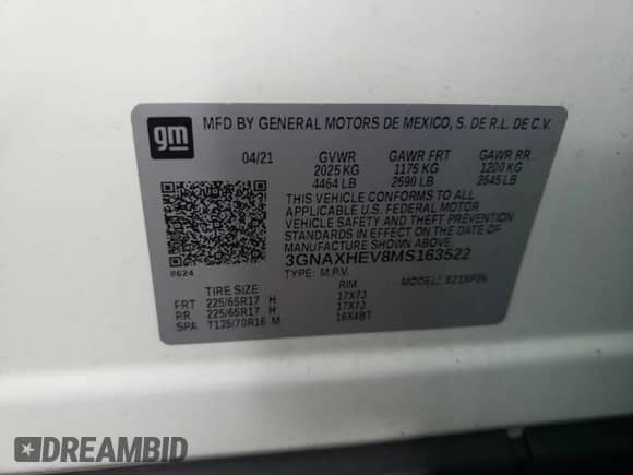 2021 Chevrolet Equinox LS z VIN 3GNAXHEV8MS163522, wystawiony jako Copart lot #80411015 z przebiegiem 95 510 mil mil oraz Szkoda całkowita • Salvage title. Historia ofert i sprzedaży dostępna na DreamBid. Obrazek 13.