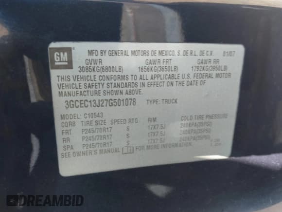 ✅ 2007 Chevrolet Silverado 1500 1LT • VIN: 3GCEC13J27G501078 • Lot: 41660302. Wystawiony na IAAI z przebiegiem 203 791 mil. Bezpłatny archiwum sprzedaży aukcyjnych z USA i szczegółowy raport historii pojazdu na DreamBid. Zdjęcie 9.