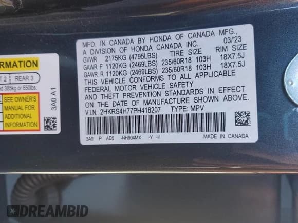 ✅ 2023 Honda CR-V EX-L • VIN: 2HKRS4H77PH418207 • Lot: 71285025. Listed on Copart with Not provided. Free auction sales archive from the USA and detailed vehicle history report at DreamBid. Image 13.