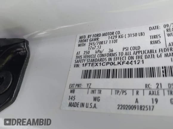 ✅ 2020 Ford F-150 XL • VIN: 1FTEX1CP0LKF44121 • Lot: 41463875. Listed on IAAI with 75,264 mi. Free auction sales archive from the USA and detailed vehicle history report at DreamBid. Image 9.