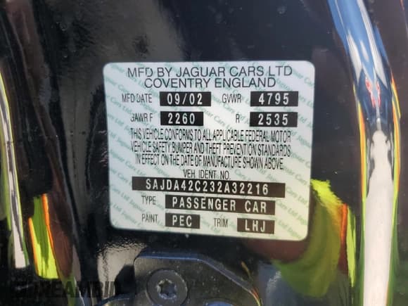 ✅ 2003 Jaguar XK • VIN: SAJDA42C232A32216 • Lot: 80443254. Wystawiony na Copart z przebiegiem Nie podano. Bezpłatny archiwum sprzedaży aukcyjnych z USA i szczegółowy raport historii pojazdu na DreamBid. Zdjęcie 12.