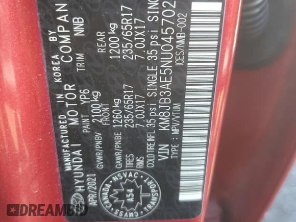 ✅ 2022 Hyundai Tucson Preferred • VIN: KM8JB3AE5NU045702 • Lot: 73054214. Wystawiony na Copart z przebiegiem 34 603 mil. Bezpłatny archiwum sprzedaży aukcyjnych z USA i szczegółowy raport historii pojazdu na DreamBid. Zdjęcie 14.