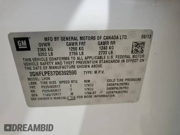 2013 Chevrolet Equinox LT with VIN 2GNFLPE37D6392590, listed as a Copart auction lot 82093975 with 54,387 mi miles and Salvage title. Bid and sale history available at DreamBid. Image 13.