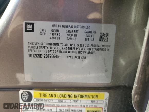 ✅ 2011 Chevrolet Malibu 1LT • VIN: 1G1ZC5E12BF286455 • Lot: 76904634. Listed on Copart with 91,993 mi. Free auction sales archive from the USA and detailed vehicle history report at DreamBid. Image 12.