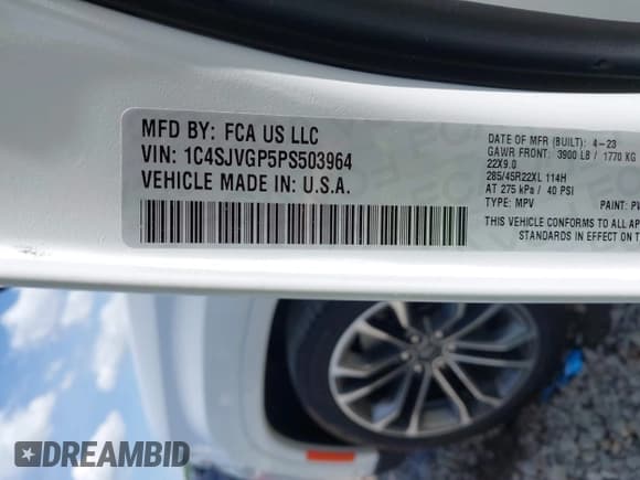 ✅ 2023 Jeep Grand Wagoneer Series III • VIN: 1C4SJVGP5PS503964 • Lot: 42133964. Listed on IAAI with 45,599 mi. Free auction sales archive from the USA and detailed vehicle history report at DreamBid. Image 9.