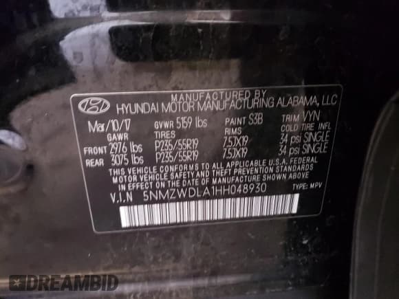 ✅ 2017 Hyundai Santa Fe Ultimate • VIN: 5NMZWDLA1HH048930 • Лот: 76378173. Опубликован ранее на Copart с пробегом Не указан. Бесплатный доступ к архиву аукционных продаж из США и подробный отчёт об истории автомобиля на DreamBid. Изображение 13.