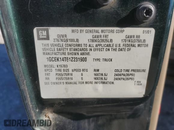 ✅ 2001 Chevrolet Silverado 1500 LS • VIN: 1GCEK14T61Z231900 • Лот: 84264754. Опубликован ранее на Copart с пробегом 287 870 миль. Бесплатный доступ к архиву аукционных продаж из США и подробный отчёт об истории автомобиля на DreamBid. Изображение 14.