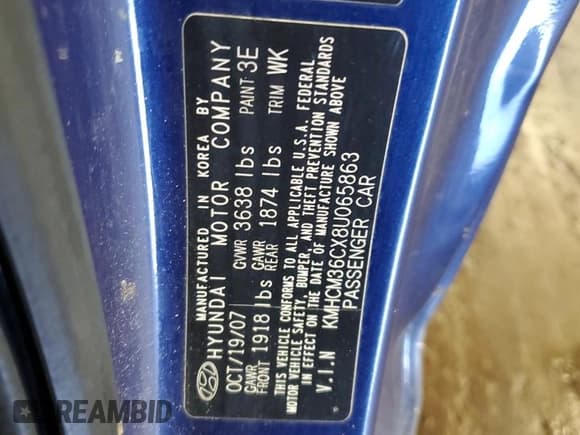 ✅ 2008 Hyundai Accent GS • VIN: KMHCM36CX8U065863 • Лот: 68935735. Опубликован ранее на Copart с пробегом 82 649 миль. Бесплатный доступ к архиву аукционных продаж из США и подробный отчёт об истории автомобиля на DreamBid. Изображение 12.