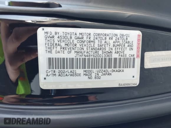 ✅ 2002 Lexus SC 430 • VIN: JTHFN48Y620013365 • Lot: 40978149. Listed on IAAI with 151,147 mi. Free auction sales archive from the USA and detailed vehicle history report at DreamBid. Image 9.