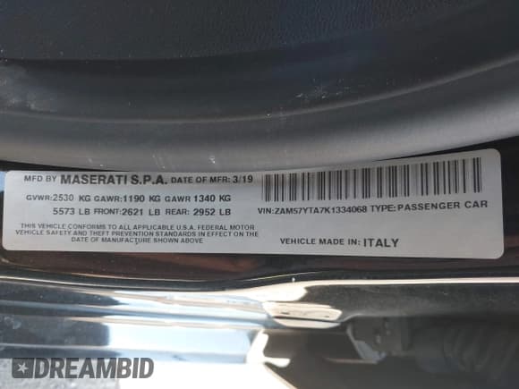 ✅ 2019 Maserati Ghibli S Q4 • VIN: ZAM57YTA7K1334068 • Лот: 41629496. Опубликован ранее на IAAI с пробегом 56 799 миль. Бесплатный доступ к архиву аукционных продаж из США и подробный отчёт об истории автомобиля на DreamBid. Изображение 9.