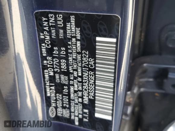 ✅ 2022 Hyundai Venue Limited • VIN: KMHRC8A3XNU170822 • Лот: 77037074. Опубликован ранее на Copart с пробегом Не указан. Бесплатный доступ к архиву аукционных продаж из США и подробный отчёт об истории автомобиля на DreamBid. Изображение 13.