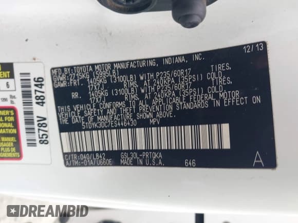 ✅ 2014 Toyota Sienna XLE • VIN: 5TDYK3DC7ES446430 • Lot: 43282138. Wystawiony na IAAI z przebiegiem 399 554 mil. Bezpłatny archiwum sprzedaży aukcyjnych z USA i szczegółowy raport historii pojazdu na DreamBid. Zdjęcie 9.