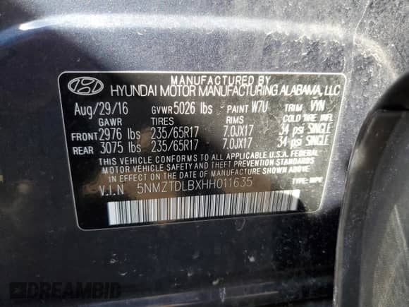 ✅ 2017 Hyundai Santa Fe 2.4L • VIN: 5NMZTDLBXHH011635 • Lot: 45291883. Wystawiony na Copart z przebiegiem 85 811 mil mil. Skorzystaj z bezpłatnego archiwum sprzedaży aukcyjnych z USA i zobacz szczegółowy raport historii pojazdu na DreamBid. Zdjęcie 15.