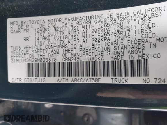 ✅ 2009 Toyota Tacoma • VIN: 3TMLU42N29M033870 • Lot: 43712554. Wystawiony na IAAI z przebiegiem 112 096 mil. Bezpłatny archiwum sprzedaży aukcyjnych z USA i szczegółowy raport historii pojazdu na DreamBid. Zdjęcie 9.