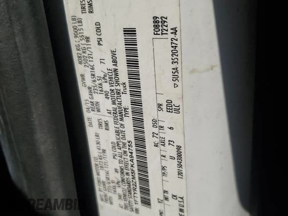 ✅ 2015 Ford Transit Cargo • VIN: 1FTYR2ZM5FKA94755 • Lot: 63308095. Wystawiony na Copart z przebiegiem 393 724 mil. Bezpłatny archiwum sprzedaży aukcyjnych z USA i szczegółowy raport historii pojazdu na DreamBid. Zdjęcie 12.