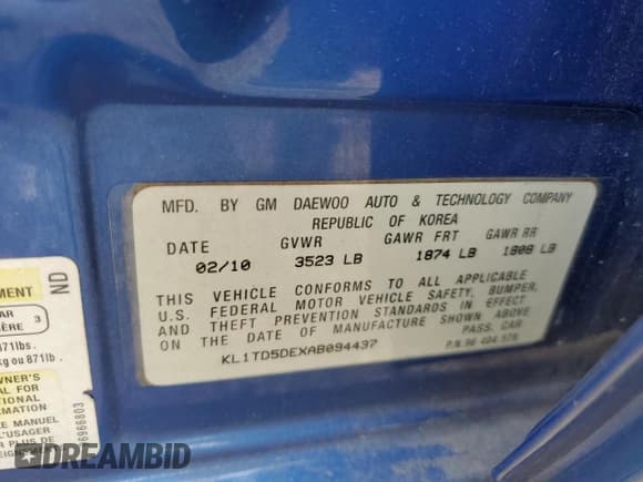 ✅ 2010 Chevrolet Aveo 1LT • VIN: KL1TD5DEXAB094437 • Лот: 56279535. Опубликован ранее на Copart с пробегом 103 621 миль. Бесплатный доступ к архиву аукционных продаж из США и подробный отчёт об истории автомобиля на DreamBid. Изображение 12.