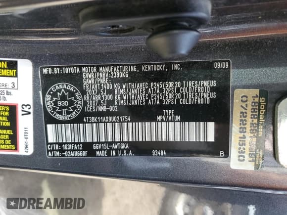 ✅ 2009 Toyota Venza • VIN: 4T3BK11AX9U021754 • Лот: 67526945. Опубликован ранее на Copart с пробегом 156 935 миль. Бесплатный доступ к архиву аукционных продаж из США и подробный отчёт об истории автомобиля на DreamBid. Изображение 13.