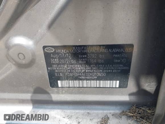 2013 Hyundai Elantra GLS z VIN 5NPDH4AE0DH213650, wystawiony jako IAAI lot #42601822 z przebiegiem 163 693 mil mil oraz . Historia ofert i sprzedaży dostępna na DreamBid. Obrazek 9.