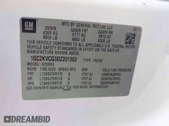 ✅ 2013 Chevrolet Silverado 2500HD Work Truck • VIN: 1GC2KVCG3DZ291362 • Lot: 42687033. Wystawiony na IAAI z przebiegiem 324 162 mil. Bezpłatny archiwum sprzedaży aukcyjnych z USA i szczegółowy raport historii pojazdu na DreamBid. Zdjęcie 9.